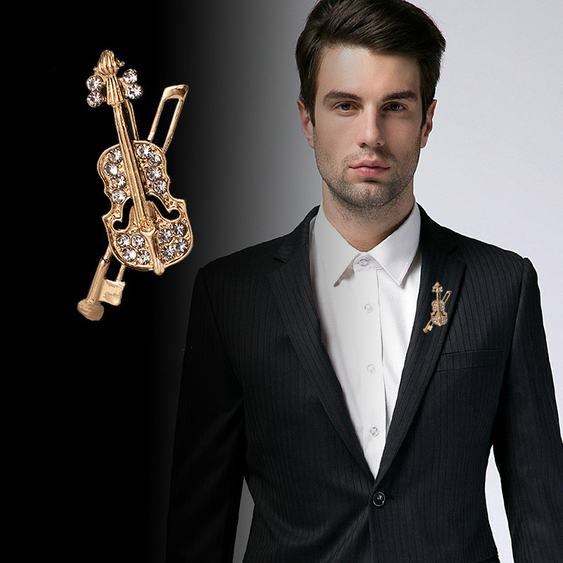 Tuxedo Lapel Pin - كريستال الكمان بروش مجوهرات فاخرة معدات