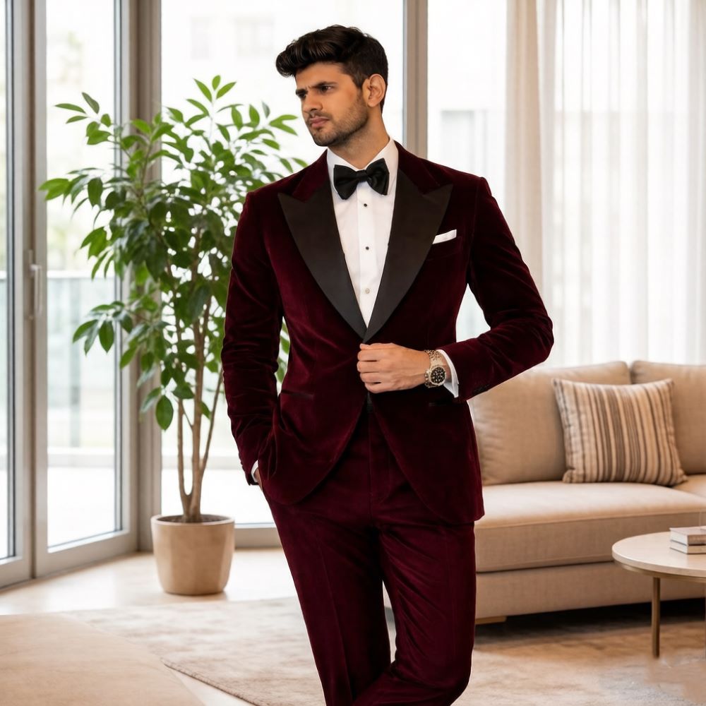 Men Formal Wear Fashion - بدلات مخملية للرجال بقصة ضيقة من