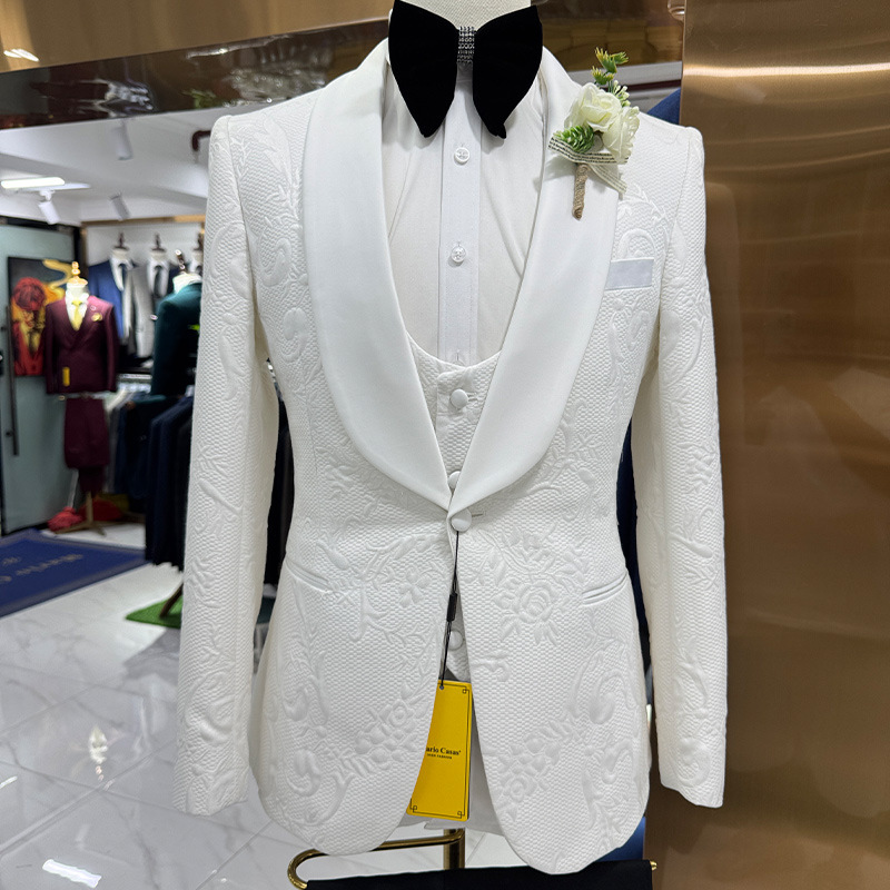 Men Formal Wear Vest - بدلة زفاف رجالية بيضاء من 3