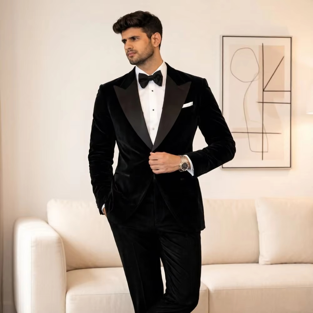 بدلات مخملية للرجال بقصة ضيقة  - مراجعة Men Formal Wear Fashion وسعره