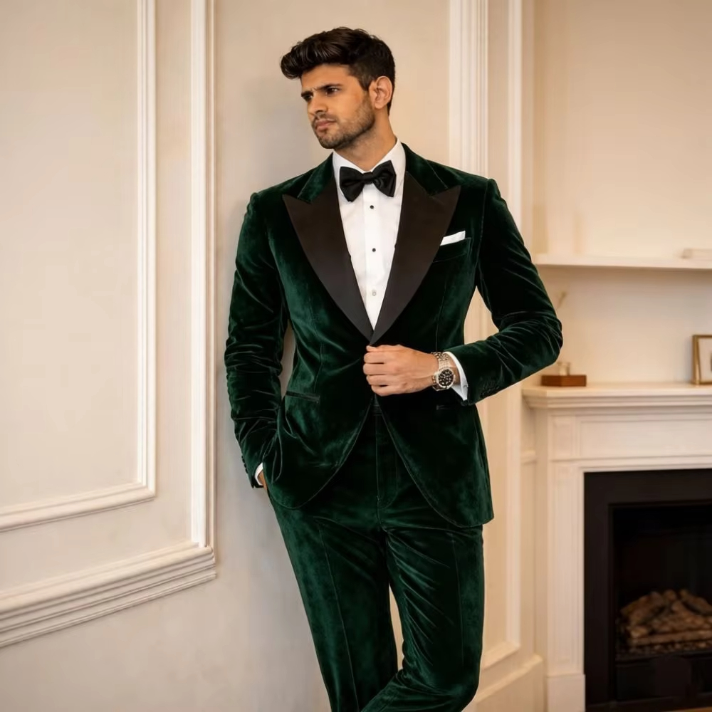 بدلات مخملية للرجال بقصة ضيقة  - مراجعة Men Formal Wear Fashion وسعره