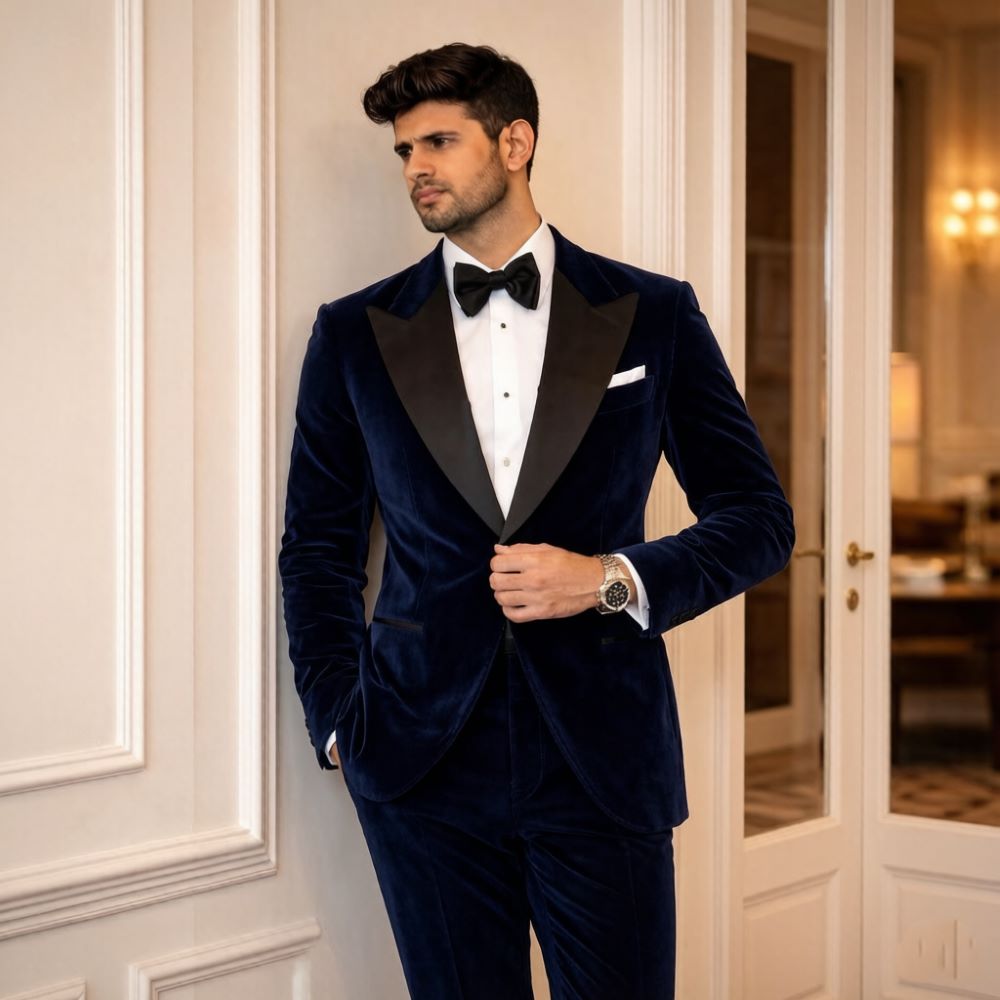 بدلات مخملية للرجال بقصة ضيقة  - مراجعة Men Formal Wear Fashion وسعره