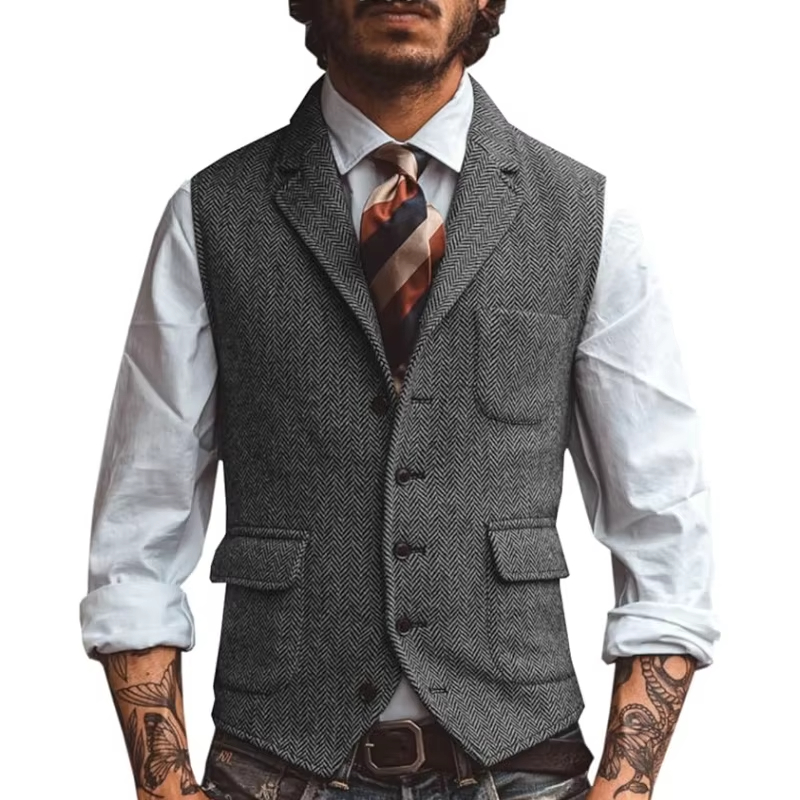 صدرية رجالية من التويد بنمط ري - مراجعة Men'S Formal Wear Waistcoat وسعره