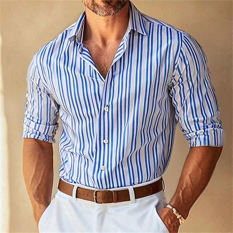 قميص رجالي رسمي بياقة مخططة وأ - مراجعة Men Formal Wear Blue وسعره
