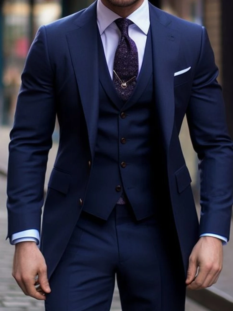 الأزرق الداكن 3 قطع الدعاوى ال - مراجعة Men Formal Wear Blue وسعره