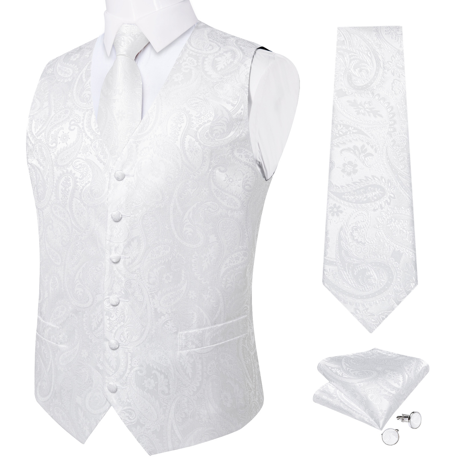 سترة الزفاف البيضاء النقية للر - مراجعة Men Formal Wear Vest وسعره