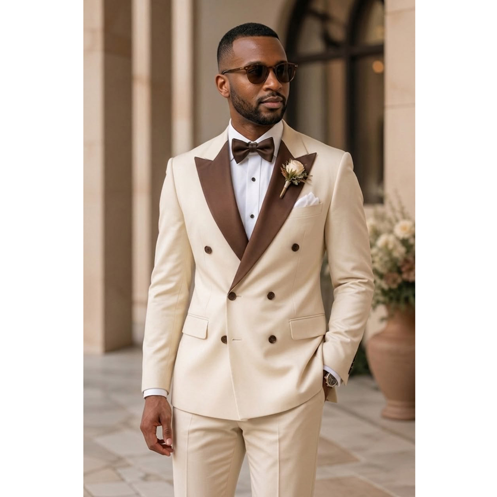 بدلة توكسيدو رجالية مزدوجة الص - مراجعة Men Formal Wear Fashion وسعره